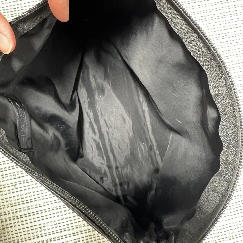 Space NK Apothecary Black Faux Leather with boho Fringe Zipper Bag pouch